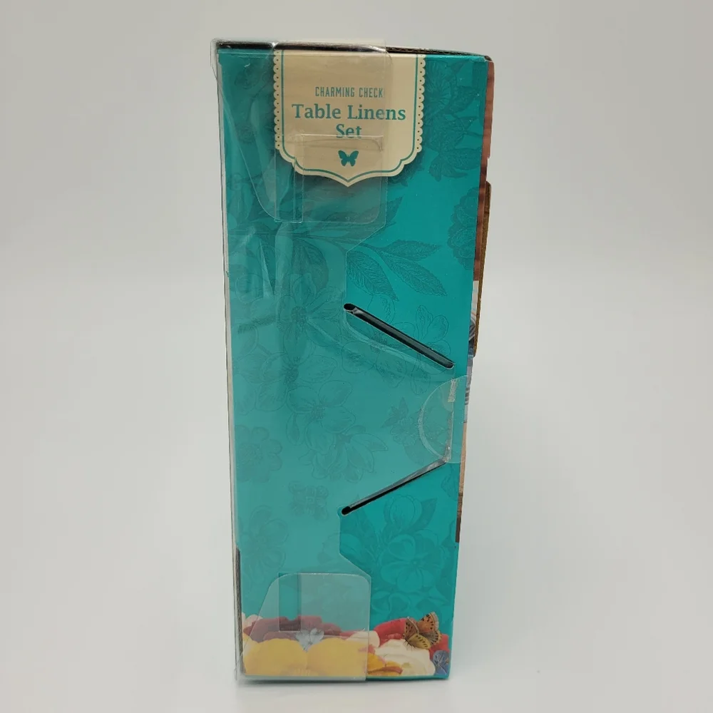 The Pioneer Woman Table Linen Set Teal White Charming Check Tablescape 13pc NEW